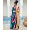 imageBsubseach Kaftan Dresses for Women V Neck Batwing Sleeve Plus Size Caftans Swimwear Coverups Maxi Beach DressesBlue Geometry