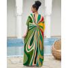 imageBsubseach Kaftan Dresses for Women V Neck Batwing Sleeve Plus Size Caftans Swimwear Coverups Maxi Beach DressesGreen Geometry
