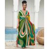 imageBsubseach Kaftan Dresses for Women V Neck Batwing Sleeve Plus Size Caftans Swimwear Coverups Maxi Beach DressesGreen Geometry