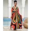 imageBsubseach Kaftan Dresses for Women V Neck Batwing Sleeve Plus Size Caftans Swimwear Coverups Maxi Beach DressesOrange Geometry