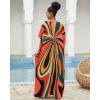 imageBsubseach Kaftan Dresses for Women V Neck Batwing Sleeve Plus Size Caftans Swimwear Coverups Maxi Beach DressesOrange Geometry