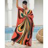 imageBsubseach Kaftan Dresses for Women V Neck Batwing Sleeve Plus Size Caftans Swimwear Coverups Maxi Beach DressesOrange Geometry