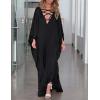 imageBsubseach Kaftan Dresses for Women V Neck Swimsuit Coverup Caftan Dress Womens Long Sleeve Flowy Beach DressEblack