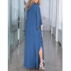 imageBsubseach Kaftan Dresses for Women V Neck Swimsuit Coverup Caftan Dress Womens Long Sleeve Flowy Beach DressEblue