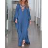 imageBsubseach Kaftan Dresses for Women V Neck Swimsuit Coverup Caftan Dress Womens Long Sleeve Flowy Beach DressEblue
