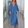 imageBsubseach Kaftan Dresses for Women V Neck Swimsuit Coverup Caftan Dress Womens Long Sleeve Flowy Beach DressEblue