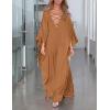 imageBsubseach Kaftan Dresses for Women V Neck Swimsuit Coverup Caftan Dress Womens Long Sleeve Flowy Beach DressEbrown