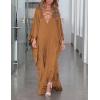 imageBsubseach Kaftan Dresses for Women V Neck Swimsuit Coverup Caftan Dress Womens Long Sleeve Flowy Beach DressEbrown