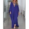 imageBsubseach Kaftan Dresses for Women V Neck Swimsuit Coverup Caftan Dress Womens Long Sleeve Flowy Beach DressEnavy