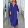 imageBsubseach Kaftan Dresses for Women V Neck Swimsuit Coverup Caftan Dress Womens Long Sleeve Flowy Beach DressEnavy