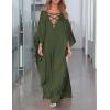 imageBsubseach Kaftan Dresses for Women V Neck Swimsuit Coverup Caftan Dress Womens Long Sleeve Flowy Beach DressEolive Green