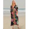 imageBsubseach Women Plus Size Kaftan Dress Swimsuit Cover Up Caftan Maxi Beach Dresses Cover UpsBlack Flower
