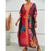 imageBsubseach Women Plus Size Kaftan Dress Swimsuit Cover Up Caftan Maxi Beach Dresses Cover UpsFlower Print Black