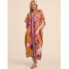imageBsubseach Women Plus Size Kaftan Dress Swimsuit Cover Up Caftan Maxi Beach Dresses Cover UpsGinger Flower