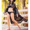 imageBsubseach Womens Multicolor Print Long Chiffon Beach Blouses Cardigan Kimono Bikini Cover Up Swimwear KaftanBlack Print