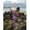imageBsubseach Womens Multicolor Print Long Chiffon Beach Blouses Cardigan Kimono Bikini Cover Up Swimwear KaftanColorful Feather