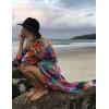 imageBsubseach Womens Multicolor Print Long Chiffon Beach Blouses Cardigan Kimono Bikini Cover Up Swimwear KaftanColorful Feather