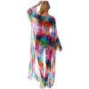 imageBsubseach Womens Multicolor Print Long Chiffon Beach Blouses Cardigan Kimono Bikini Cover Up Swimwear KaftanColorful Feather