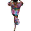 imageBsubseach Womens Multicolor Print Long Chiffon Beach Blouses Cardigan Kimono Bikini Cover Up Swimwear KaftanColorful Feather