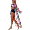 imageBsubseach Womens Multicolor Print Long Chiffon Beach Blouses Cardigan Kimono Bikini Cover Up Swimwear KaftanColorful Feather