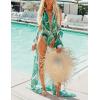 imageBsubseach Womens Multicolor Print Long Chiffon Beach Blouses Cardigan Kimono Bikini Cover Up Swimwear KaftanGreen Leaf Print