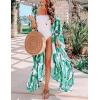 imageBsubseach Womens Multicolor Print Long Chiffon Beach Blouses Cardigan Kimono Bikini Cover Up Swimwear KaftanGreen Leaf Print