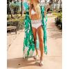 imageBsubseach Womens Multicolor Print Long Chiffon Beach Blouses Cardigan Kimono Bikini Cover Up Swimwear KaftanGreen Leaf Print
