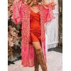 imageBsubseach Womens Multicolor Print Long Chiffon Beach Blouses Cardigan Kimono Bikini Cover Up Swimwear KaftanRed Floral