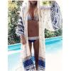 imageBsubseach Womens Multicolor Print Long Chiffon Beach Blouses Cardigan Kimono Bikini Cover Up Swimwear KaftanWhite Blue Print