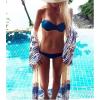 imageBsubseach Womens Multicolor Print Long Chiffon Beach Blouses Cardigan Kimono Bikini Cover Up Swimwear KaftanWhite Blue Print