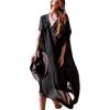imageBsubseach Black Long Half Sleeve Beach Kaftan Dress Women Casual V Neck Side Slit Swimwear Bikini Cover Up