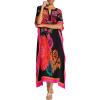 imageBsubseach Ethnic Kaftan Dresses for Women Swimsuit Cover Up Resort Wear Printed DressCblack Flower