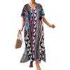 imageBsubseach Kaftan Dresses For Women Petite Plus Size Caftan Swim Cover Up For Women Maxi Beach DressGeometric Lines