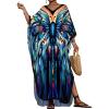 imageBsubseach Kaftan Dresses for Women Floral Print Caftans Bathing Suit Cover Ups Plus Size Long Beach Coverup DressBlue