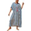 imageBsubseach Kaftan Dresses for Women Plus Size Swimsuit Cover Up Long Caftan Dress with Waist DrawstringBlue Stripe