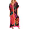 imageBsubseach Women Plus Size Kaftan Dress Swimsuit Cover Up Caftan Maxi Beach Dresses Cover UpsFlower Print Black