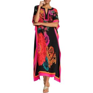 imageBsubseach Ethnic Kaftan Dresses for Women Swimsuit Cover Up Resort Wear Printed DressCblack Flower