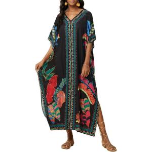 imageBsubseach Kaftan Cover Ups for Swimwear Women Plus Size Caftan Dress Beach Coverup Summer LoungewearBlack