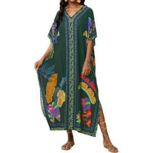 imageBsubseach Kaftan Cover Ups for Swimwear Women Plus Size Caftan Dress Beach Coverup Summer LoungewearDark Green