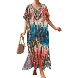 imageBsubseach Kaftan Dresses For Women Petite Plus Size Caftan Swim Cover Up For Women Maxi Beach DressRed Coffee