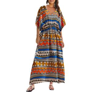 imageBsubseach Kaftan Dresses for Women Plus Size Swimsuit Cover Up Long Caftan Dress with Waist DrawstringBcolorful