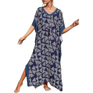 imageBsubseach Kaftan Dresses for Women Plus Size Swimsuit Cover Up Long Caftan Dress with Waist DrawstringBtriangle Print