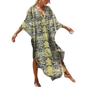 imageBsubseach Kaftan Dresses for Women Plus Size Swimsuit Cover Up V Neck Caftan Beach Dress LoungewearDsnake Print