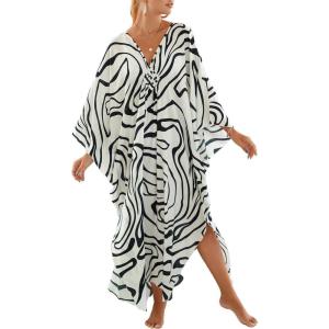 imageBsubseach Kaftan Dresses for Women Plus Size Swimsuit Cover Up V Neck Caftan Beach Dress LoungewearDwhite Black Arc
