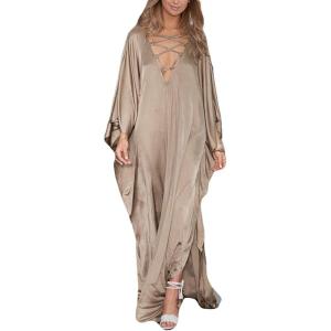 imageBsubseach Kaftan Dresses for Women V Neck Swimsuit Coverup Caftan Dress Womens Long Sleeve Flowy Beach DressEgold