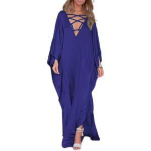 imageBsubseach Kaftan Dresses for Women V Neck Swimsuit Coverup Caftan Dress Womens Long Sleeve Flowy Beach DressEnavy