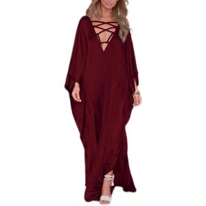 imageBsubseach Kaftan Dresses for Women V Neck Swimsuit Coverup Caftan Dress Womens Long Sleeve Flowy Beach DressEred