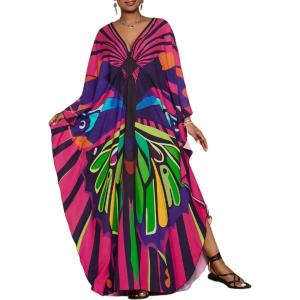 imageBsubseach Plus Size Caftan Dress for Women Long Beach Kaftans Swimwear Beach Cover Ups ResortButterfly