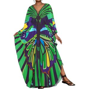 imageBsubseach Plus Size Caftan Dress for Women Long Beach Kaftans Swimwear Beach Cover Ups ResortGreen