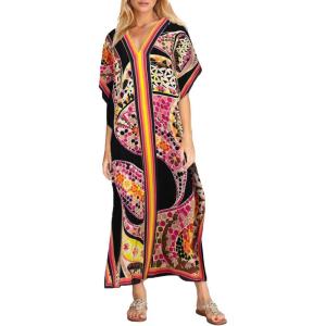 imageBsubseach Women Plus Size Kaftan Dress Swimsuit Cover Up Caftan Maxi Beach Dresses Cover UpsBlack